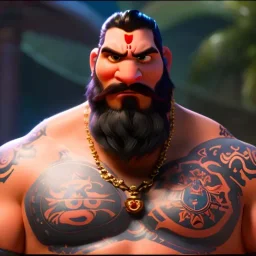 Ganesha, beard, angry, strong man, white eyes