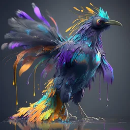 fluid ink bird creature,colorful feathers, unreal engine 5, 8k resolution, photorealistic, ultra detailed