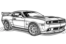 outline art for 2008 Dodge Challenger SRT8 coloring pages, white background, sketch style, full body, only use outline, clean line art, white background, no shadows and clear and well