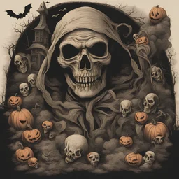 Halloween masterpiece Tee shirt design that incorporates scary elements