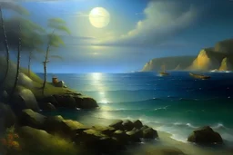 Peder Mork Monsted style, in moonlight, sea