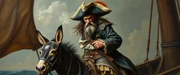 master oil painting by Rembrandt, good afternoon bitch scary hot seductive pirate merchant rat swashbuckler on donkey on ship