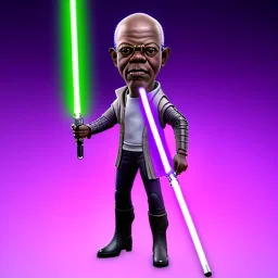 Hairless Samuel jackson purpleGlow jedi bobblehead holding a Single (purple) lightsaber sword Handle and boots