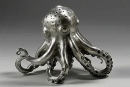 A silver metal elemental octopus painted by Edvard Munch