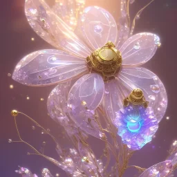 one big crystal subtle flower in a galactic ambiance with a beautiful fairy, transparent petals, delicate colors, in the foreground, full of details, smooth，soft light atmosphere, light effect，vaporwave colorful, concept art, smooth, extremely sharp detail, finely tuned detail, ultra high definition, 8 k, unreal engine 5, ultra sharp focus