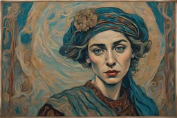 Billy Childish oil painting tufting tapestry, Otherworldly, young beautiful HD face Princess of ancient Rome avant-garde organza StarWars fashion, Austrian Symbolism, arcane atmosphere, countryside, by sergei Parajanov movie-style raw dream dimension