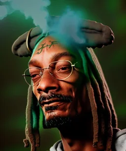 Snoop Dogg, smoking pot, jungle background, hyper realistic