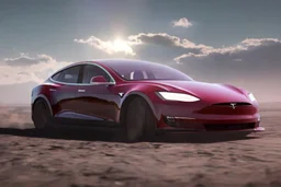 A Tesla 'Model S' is drifting at top speed, in the 'Cloud City' of Bespin. CINEMATIC. WIDE ANGLE LENS. PHOTO REAL.