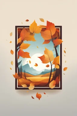 square logo , landscape with leaf fall, flying leaves
