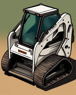 Isometric bobcat skidsteer with bucket attachment, cartooned proportions, Digital painting