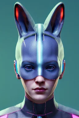 Medium Close Up Portrait, Front image. cyberpunk, rabbit mask, sweet woman, short hair. latex suit. Pink, silver, blue, color. Kenzo style. Color background, photo studio. highly detailed, concept art, smooth, unreal engine 5, ray tracing, RTX, lumen lighting, ultra detail, volumetric lighting, 3d, finely drawn, high definition, high resolution.