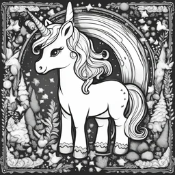 B/W CUTE UNICORN FULL BODY, clean WHITE BACKGROUND, BLACK CLEAR OUTLINE,