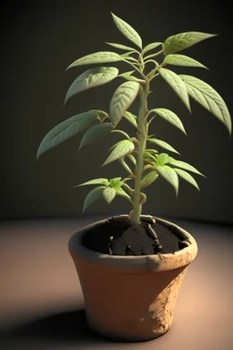 Weed plant in a clay pot