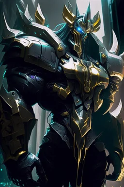 Galio from league of legends in black cyberpunk style