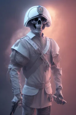 British ghost soldier, high tech skull special forces helmet, shiny platinum helmet, white smoke, dark, rage, sorrow, high definition, ultra 8 k, volumetric lighting, blue fire, fog