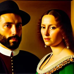 portrait of Jacobo Santiago Mozos born in 1976 and Gemma Arnau Arnau born in 1979,by JAN VAN EYCK, oil on canvas, cinematic composition, extreme detail,8k,fit full head inside picture