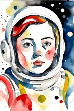 retrato de niña astronauta en acuarela dibujada con el estilo de Joan Miró