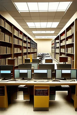 Library, state-of-the-art computers, book search via computers