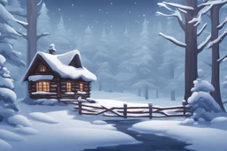 Winter Forest background animated with a wooden winter cottage