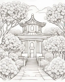 B/W outline art,coloring book page, full white, super detailed illustration for adult, "Cherry Blossoms in Spring", crisp line, line art, high resolution,cartoon style, smooth, law details, no shading, no fill, white background, clean line art, Sketch style.