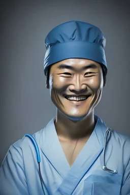 asian surgeon portrait smiling, scalpel pose