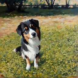 oil painting, Australian shepherd dog, naive art, by Henry Asencio