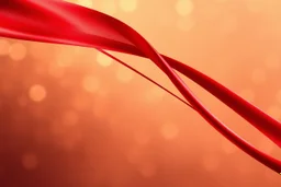 Minimalist abstract art of sweeping red silk-like ribbons with a metallic sheen. The diagonal composition is complemented by a background of ethereal golden bokeh. Soft ambient lighting emphasizes the smooth, polished curves and vibrant red tones. Sophisticated mood with a clean, high-end digital art style.