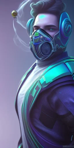 purple galaxy masked super villain, weapons in hands, teal and purple smoke, full portrait, hyper realistic, 4k