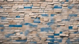 Texture of disorganized beige and blue brick wall backgorund