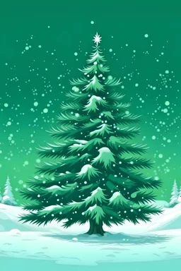 illustration of a green Christmas tree surrounded by snow.