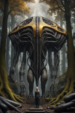The Ark full body, full shot,forest,Sony Alpha 7 50mm 1.8,medium shot, high-resolution image with fine details, citrine, ultra detailed,ultra realistic,extremely realistic,intricate,photorealistic,epic composition,masterpiece,H.R.Giger style