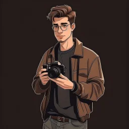 Unassuming man with nice casual 90s clothes and a camera frimdark realistic