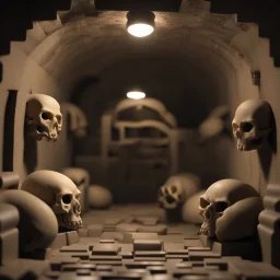 photorealistic catacombs made of lego blocks and screamer