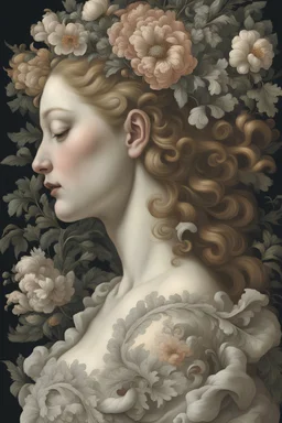 renaissance art stylized by Piero di Cosimo and Peter Paul Rubens and Louis Marcoussis, side view shot of a Ordered Flora, detailed with Lace patterns, Hurricane, Ultra Detailed, Satisfying, Steelpunk, direct flash photography
