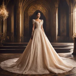 [game of thrones] In the grand throne room of Castle Evermoor, Lady Genevieve embodies grace and elegance, her poise matching that of her husband. Her flowing gown of rich fabric accentuates her beauty, and her eyes sparkle with a mix of intelligence and a gentle warmth that belies her strength. Though she may not hold a position of formal power, her insights and counsel are highly valued by Baron Cedric.