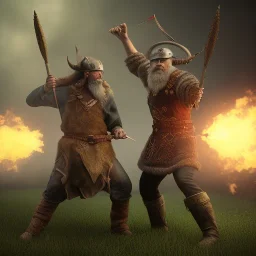 old viking fighting against a zombie, you can see fire in background, steam punk, realistic, made in octane, cinematic, ultra-realistic, extremely detailed octane rendering, 8K, VRAY Super Real ar 2:3, dof photorealistic futuristic 50mm lens hard lighting dark gray tintype photograph, realistic lighting, sepia color