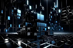 hyper crazy aluminum diorama art of the matte black cubes squares circles triangles glowing lines motion blur depth of field dark metallic colors glowing light from the left and back hyper shadows octane render
