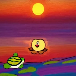 cartoon turtle and sunset