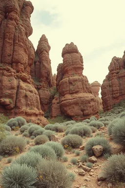 Photography Ilford a colori, landscape, arbitrary textures, reworked to resemble rock formations and forms of animals, plants, primordial-like, part vegetation, part rock and part bejewelled