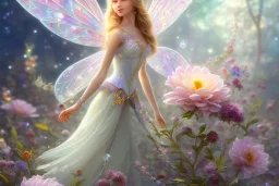 one very little beautiful fairy on a big crystal subtle flower in a galactic ambiance, transparent petals, delicate colors, in the foreground, full of details, smooth, bright sunshine，soft light atmosphere, light effect，vaporwave colorful, concept art, smooth, extremely sharp detail, finely tuned detail, ultra high definition, 8 k, unreal engine 5, ultra sharp focus