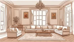 Vector. Yard and living room. Digital painting, [می Istanbul. Inside royal palace. Minimal. color. 2D animated.
