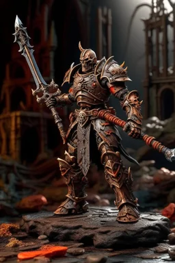 metal maden male chaos warrior of khorne in armor is holding a great sword in a ruined post-apocalyptic city, sci-fi, fantasy, horror, skulls on the ground, blood, Tornado, Roman, Empty chairs,Tangled roots,Key, Warped,Mangled,Ethereal, (Isolation:1.1), (Glaze:1.1), (Reflected light:1.2), Glass, Polygon, ultra detailed, intricate, oil on canvas, dry brush, (surrealism:1.1), (disturbing:1.1), trending on artstation, sharp focus, studio photo, intricate details, highly detailed, by greg rutkowski,