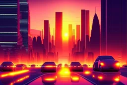 City, avenue, sunset, sci-fi, epic