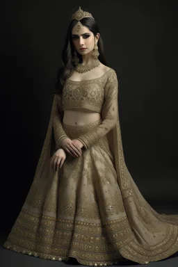 This lehenga is perfect for a wedding or other special occasion. It is made of a luxurious silk fabric and features a flared skirt and a fitted choli. The skirt is embellished with intricate embroidery and beadwork all over. The choli is also embellished with embroidery and beadwork at the neckline and cuffs.