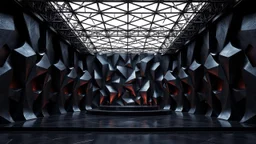 a 3d fractal stage structre made of metallic dark color 3d structures, pertty artistc background