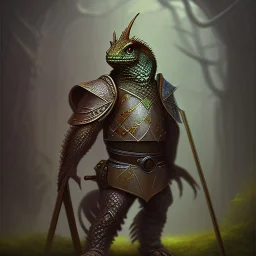 fantasy art, book cover, lizard man with armor