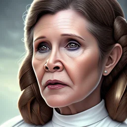 [[extrem stunning photorealistic carrie fisher as princess leia]] :: [[photorealistic brown eyes, symmetrical short hair, head and shoulders portrait, 8k resolution photorealistic portrait by Greg Rutkowski, WLOP, hyperdetailed, intricately detailed, triadic colors]]