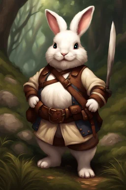 Cute chubby bunny adventurer dnd art realism