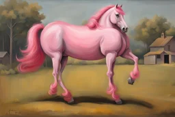 a pink horse like a 19th painting