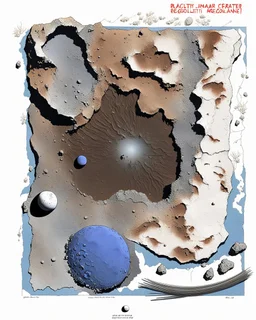 High-altitude lunar reconnaissance satellite image of a young impact crater with larger regolith along right ride. A damaged metallic alien sphere with fracture lines like an egg. organic growth across regolith and up crater walls. Along the lower frame edge a small modern bare-bones lunar-vehicle sits near the rim with visible wheel tracks. comic page pencils